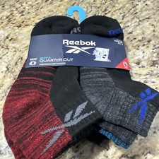 Reebok Quarter Socks Boys M 8.5-2 Performance Training Gray 6 Pairs Low Cut Cp