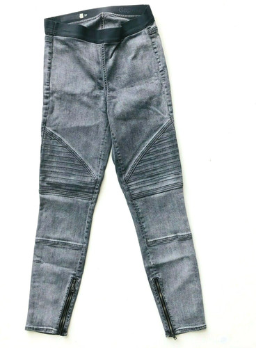 Gap 1969 Jeans Skinny Gray Moto Ankle Zip Sz 27 W/Eastic Waist Grey Pants Moto