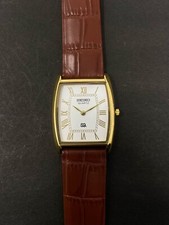 RARE Gold Case Vintage Seiko Slim Tonneau Tank Quartz Men's Gold Watch