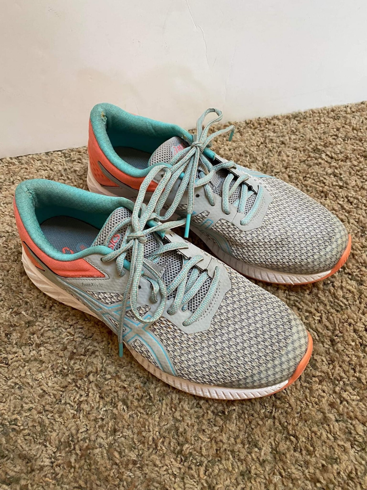 Asics FuzeXLyte Womens Lace Up Running Shoes Gray Orange Teal Athletic