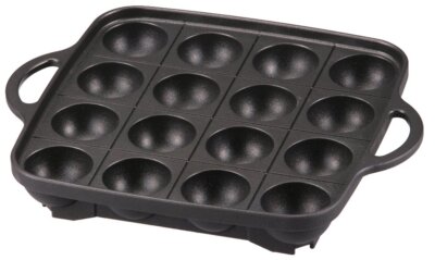 Iwatani Medium Black Non Stick Takoyaki Grill Pan for Butane Stove 16 Holes