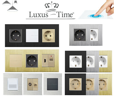 LUXUS-TIME Touch Design Lichtschalter Steckdose USB SAT Wechselschalter Alu Glas