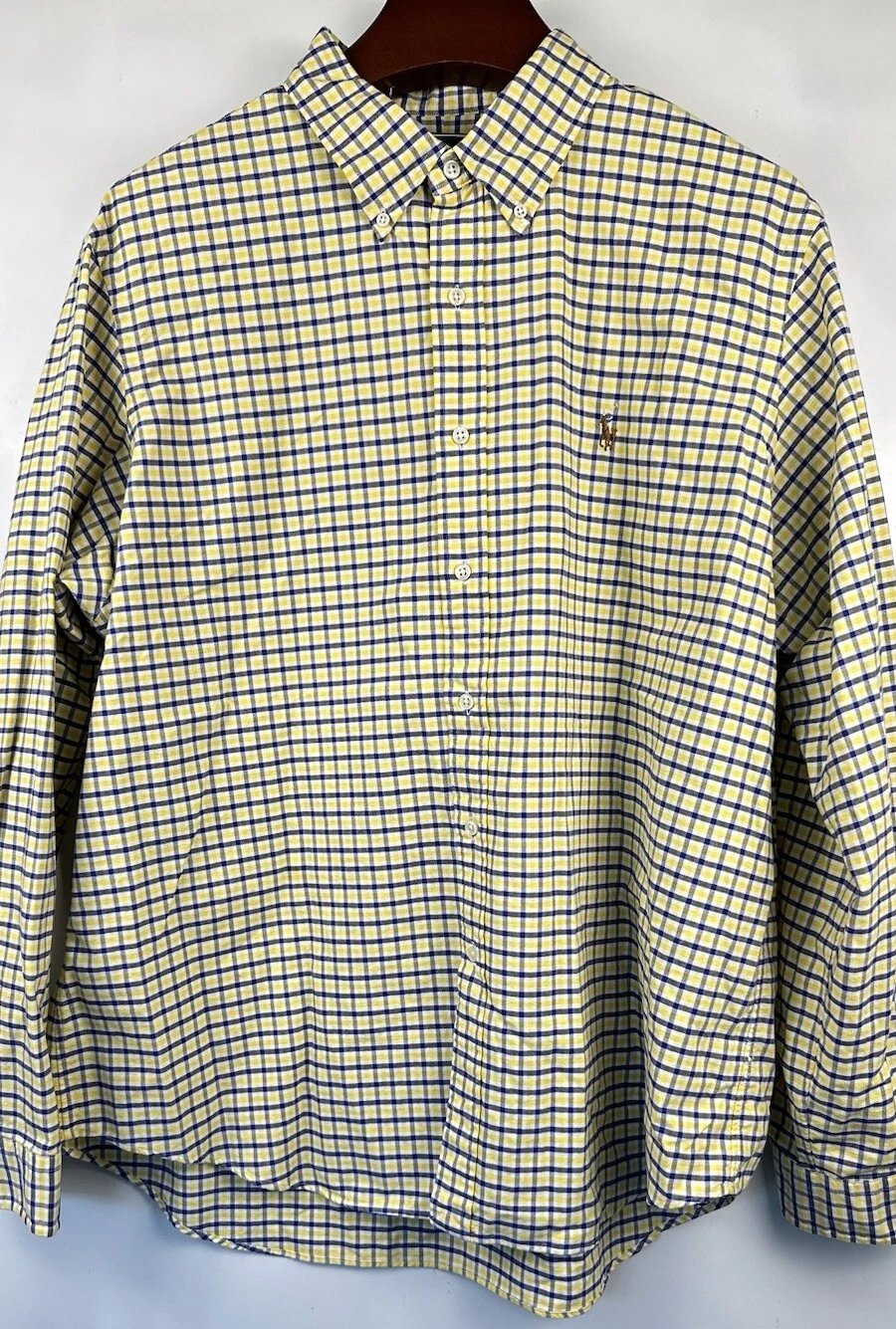 Ralph Lauren Shirt Men's XXL Blue Yellow Plaid Long Sleeve Pony