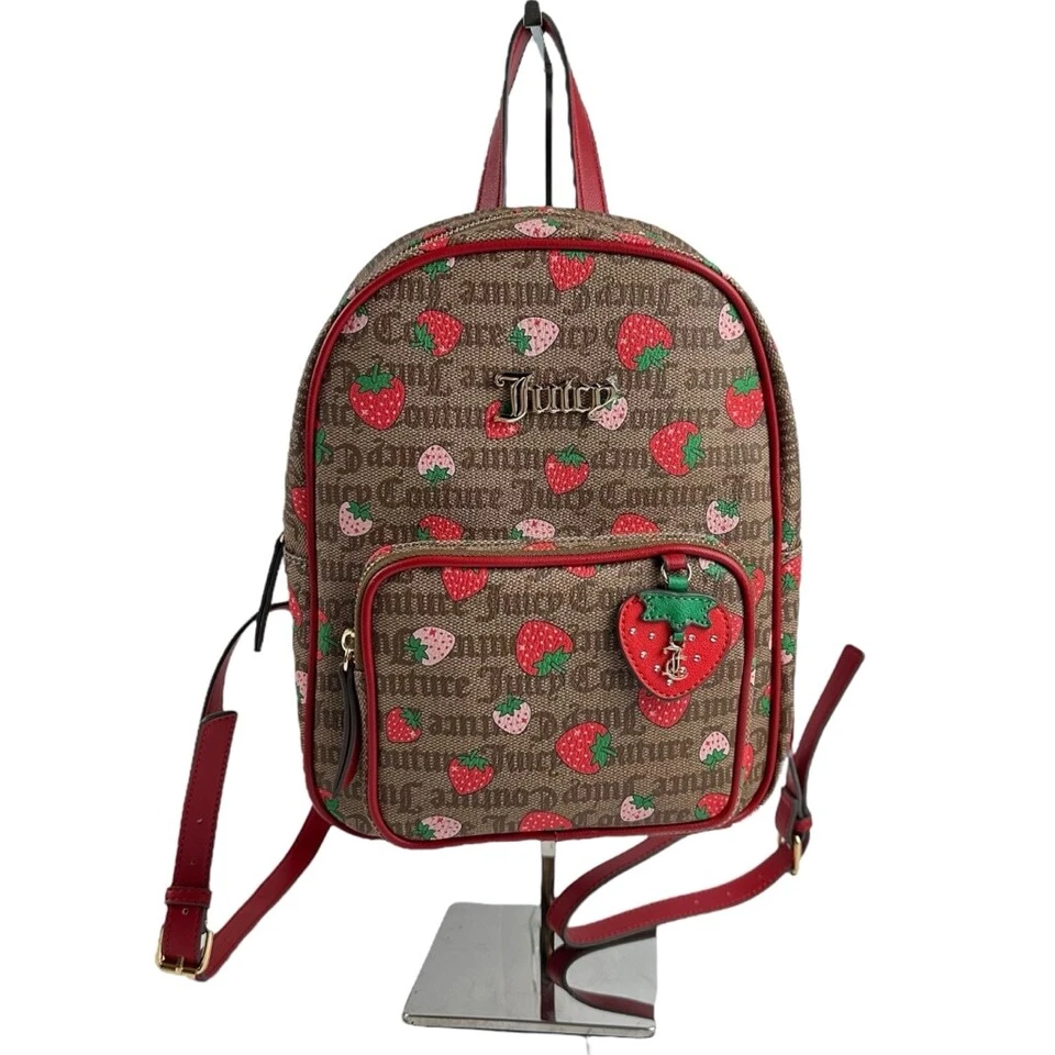 NUEVO CON ETIQUETAS Mochila Juicy Couture Recién Escogida Pequeña Castaño Chino Rojo Fresa Foto 2 de 4