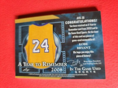 KOBE BRYANT PATCH & GAME USED JERSEY CARD #d2/6 2020 LEAF ITG LOS 