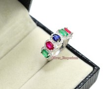 6x4 MM Natural Ruby Emerald Sapphire Gemstone 925 Sterling Silver Wedding Ring