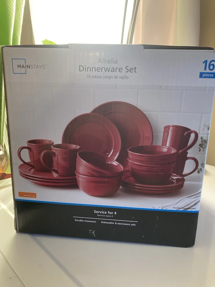 Набор столовой посуды Mainstays Chiara Red Stoneware, 16 предметов - Изображение 4 из 4