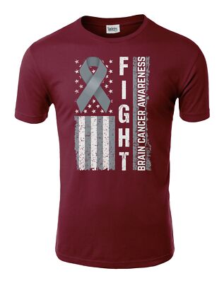 Fight Disease Brain Cancer Awareness USA Flag Ribbon Unisex Tee Tshirt
