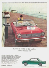 AMERICAN MOTORS RAMBLER 2 DOOR CONVERTIBLE IN RED FOR 1965 LOWEST PRICED AD
