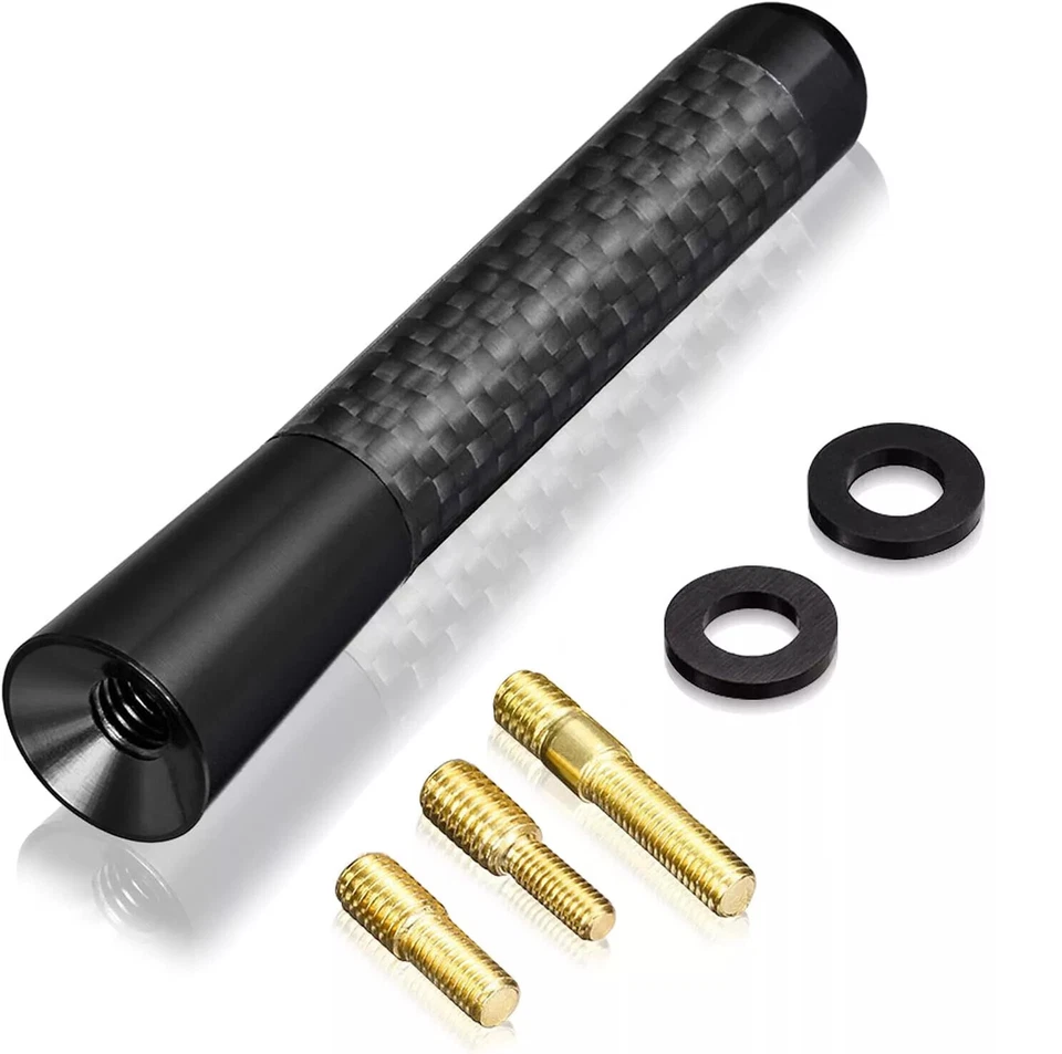 Antena corta rígida negra de fibra de carbono para automóvil de 3" antena de mástil Ariel universal Foto 3 de 4