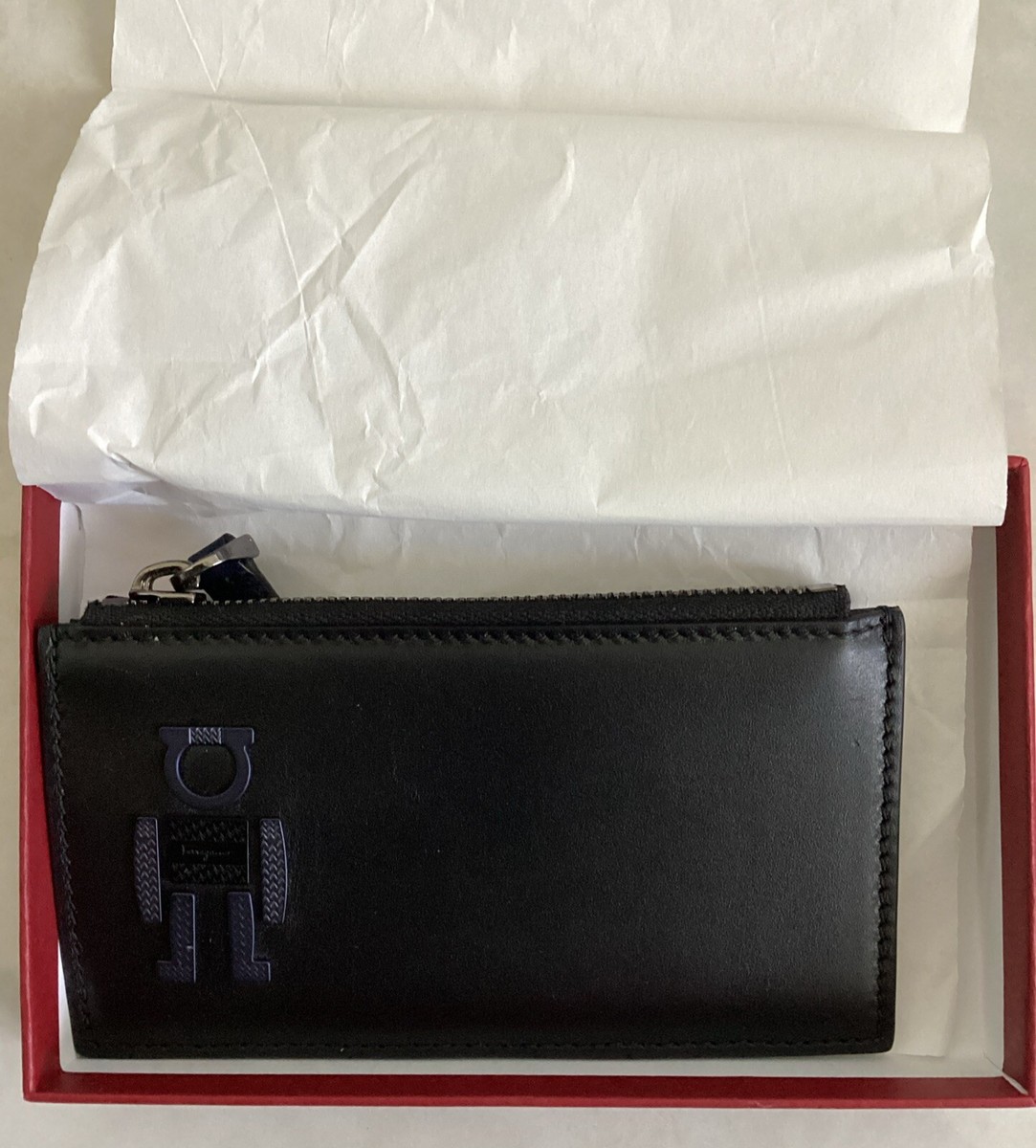 Salvatore Ferragamo Card Holder Leather Wallet Black Blue Nero