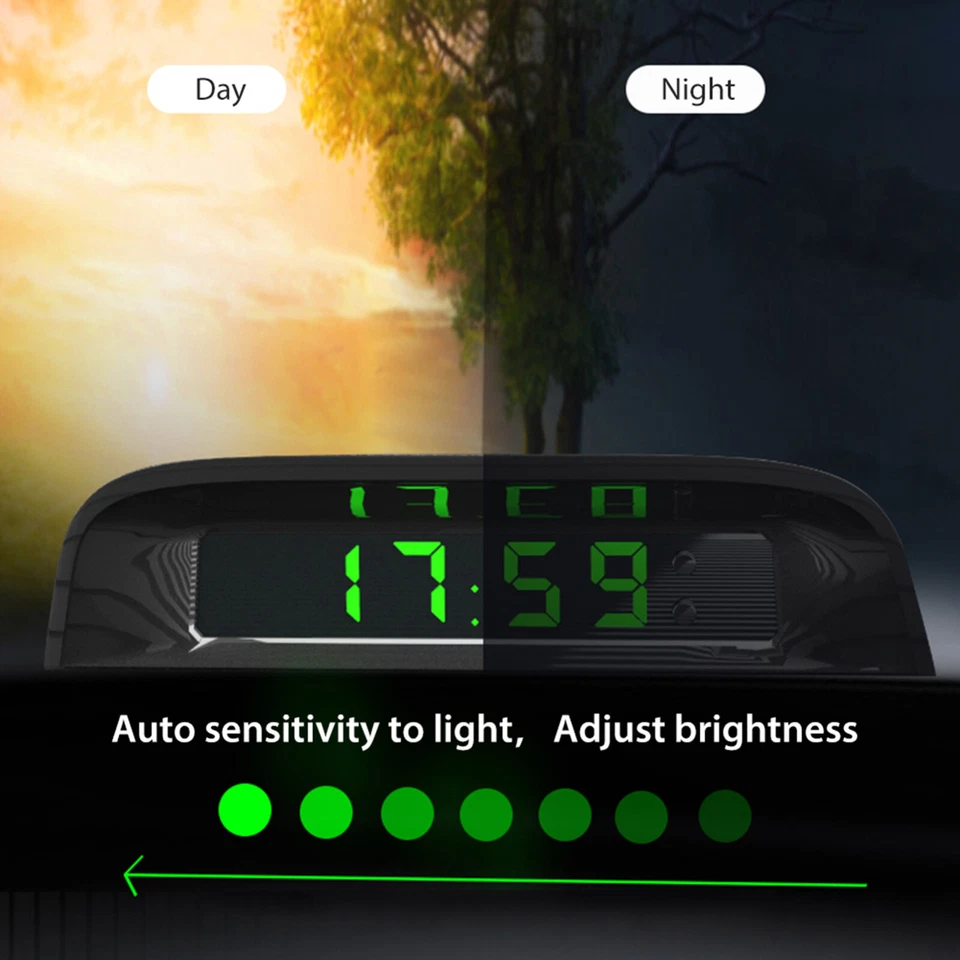 Pantalla LED Digital Carga Solar Reloj Coche Tiempo Termómetro con Luz Nocturna Foto 4 de 4
