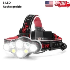 8 LED Bright Headlamp USB Rechargeable Headlight Head Flashlight Torch Outdoor
