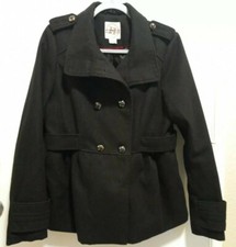 Hydraulic Large-military Style-lined-black-winter Coat-button Down Closure