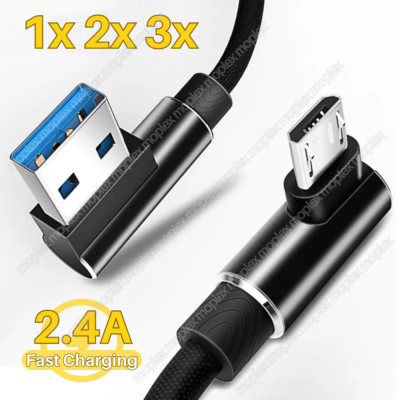 90 Degree Angle Fast Charge Micro USB Cable Sync Cord Charger for Samsung Galaxy
