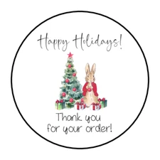 30 1.5" THANK YOU PETER RABBIT, HAPPY HOLIDAY,  LABELS  SEALS ROUND STICKERS***