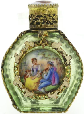 Barock Glas Flakon- Snuff bottle mit Emaille- Porzellan Bildern Rarität - Bild 1 von 4