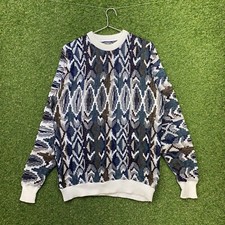 Vintage 3D Knit Sweater Mens XLT Tall Coogi Style Chunky AOP Fall Aztec Baggy