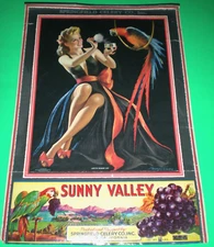 BRADSHAW CRANDELL PIN-UP ART ~ c1943 AD POSTER ~ SUNNY VALLEY ~ FRESNO, CA