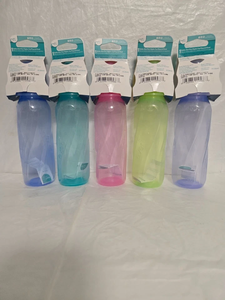 Evenflo Classic Twist Set 5-Bottles 1-8oz 0m+ Slow-Flow Cap Ring & Hood BPA Free - Image 2 of 2