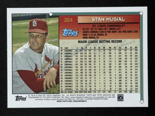 STAN MUSIAL 2024 Topps Archives #264 St Louis Cardinals HOF - Picture 2 of 2