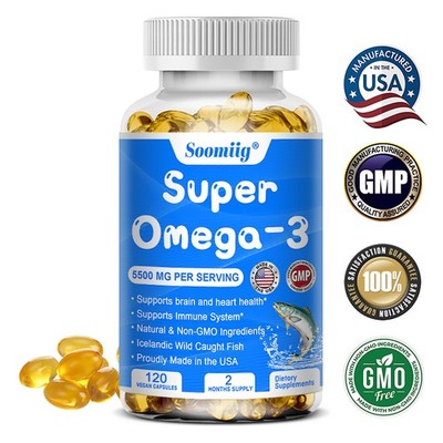 Omega 3 Supplements Brain Heart Health Support Immune 120 Softgels Non GMO US