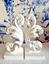 Rococo Baroque Scroll BOOKENDS High Gloss White 8.5"H x 4"W