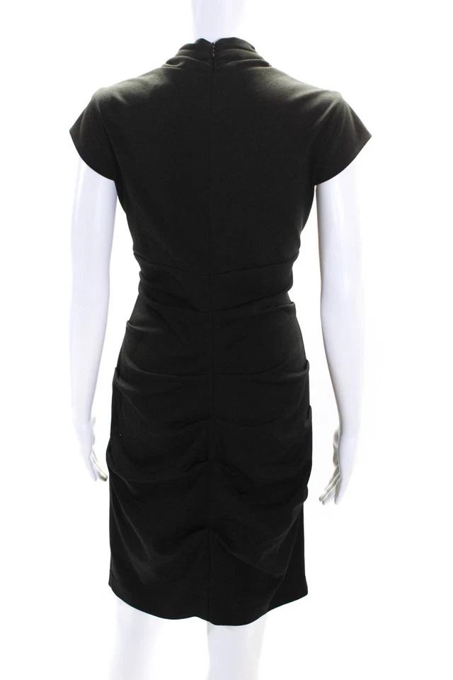 Vestido Artelier Nicole Miller para mujer cuello en V fruncido cuerpo con negro talla 8 Foto 3 de 4
