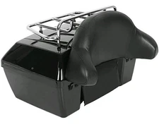 Motorcycle Trunk Black Tail Box w/Top Luggage Rack & Backrest For Harley Touring