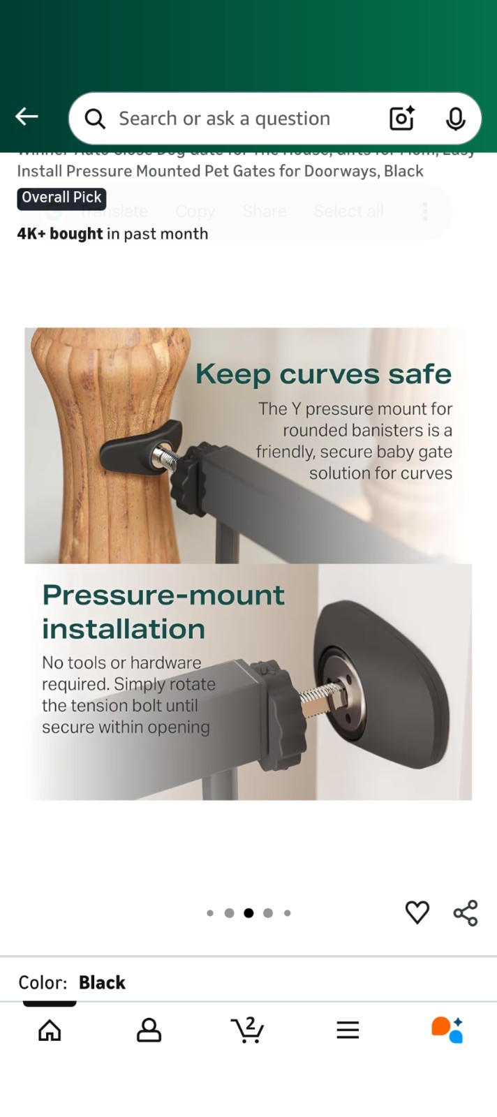 Cumbor 29.7-46" Baby Gate for Stairs, Auto Close Gate,Easy Install - Black