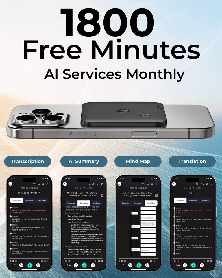 AI Voice Recorder, With Speech-to-Text & Summarization, 102 Languages,64GB Black - Image 2 of 4