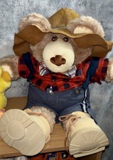 Vintage Furskins Plush Bear Beige Brown with Hat, Boots, Shirt, Suspenders
