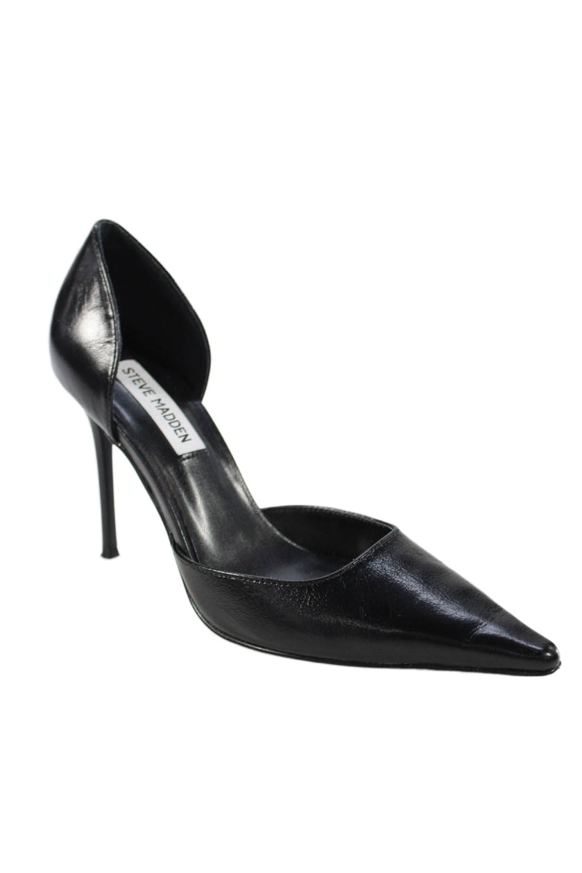 Steve Madden Womens Stiletto Pointed Toe Dorsay Pumps Black Leather Size 6.5Free Shipping in US $100+ Orders | $6.95 Orders Below