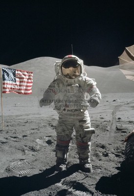 APOLLO 17 ASTRONAUT CERNAN ON MOON WITH ROVER FLAG 1972 13X19 PHOTO