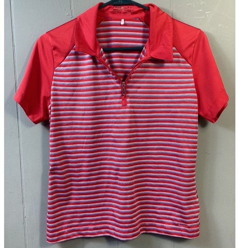 Nike Golf Women's Red Striped Quarter Zip Polo Shirt Short Sleeve Size M - Picture 1 of 8