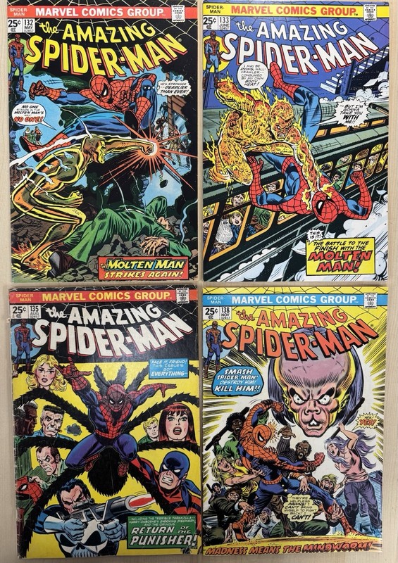 Lot 4x The Amazing Spider-Man #132 133 138 & #135 3rd Punisher 🔑 Marvel 1974