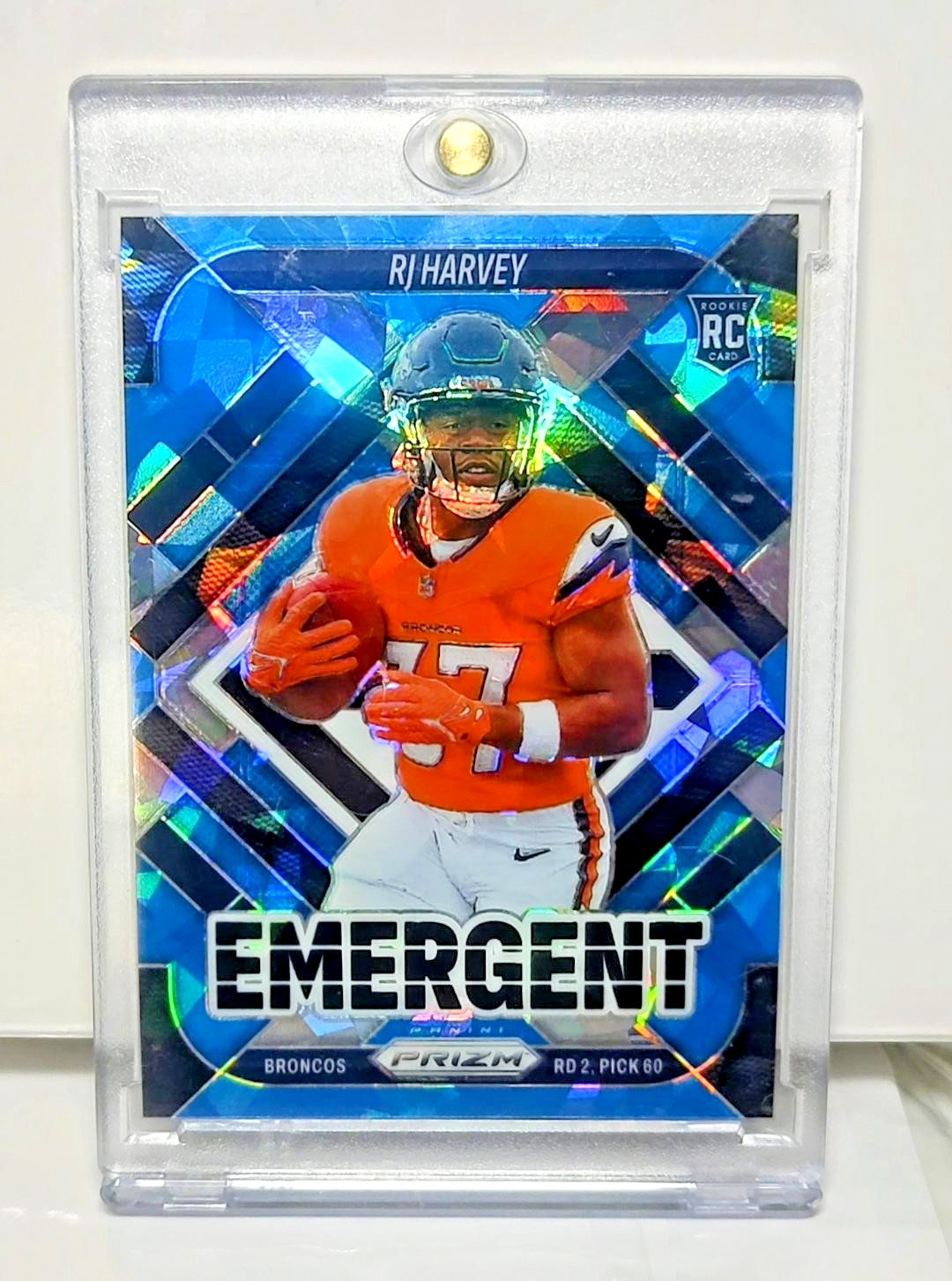 2025 Panini Prizm - Emergent Rookie RJ Harvey Blue Ice Prizm SP /99 (RC) Broncos