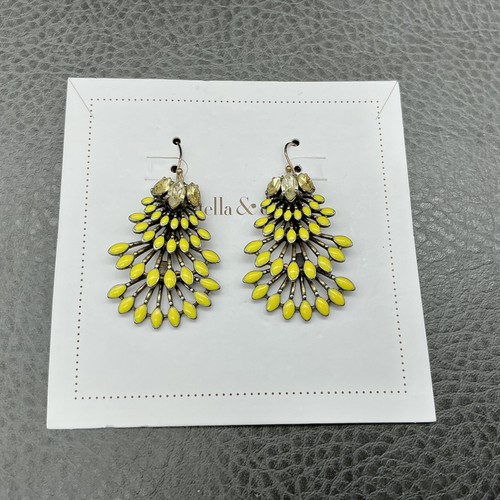 Stella & Dot Earrings Yellow Leaf Dangle Drop Womens Crystal Chandelier Jewelry