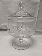 Large Crystal Glass Apothecary / Candy Style Jar With Lid ~ Etched flower design