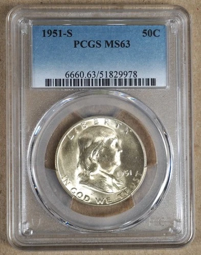 1951-S FRANKLIN HALF DOLLAR PCGS MS63 829978