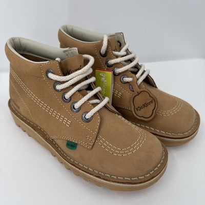 Kickers Kick Hi Women Core Lace Up Ankle Boots NEW In Tan Sz 6/37 Triple Stitch