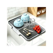 Silicone Dish Drying Mat Kitchen Counter,Non-Slip Drain Pad with Built-in Dra...