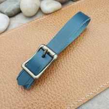 Blue Italian Leather Pocket Watch Fob Strap & Antique Brass Finish Solid Buckle