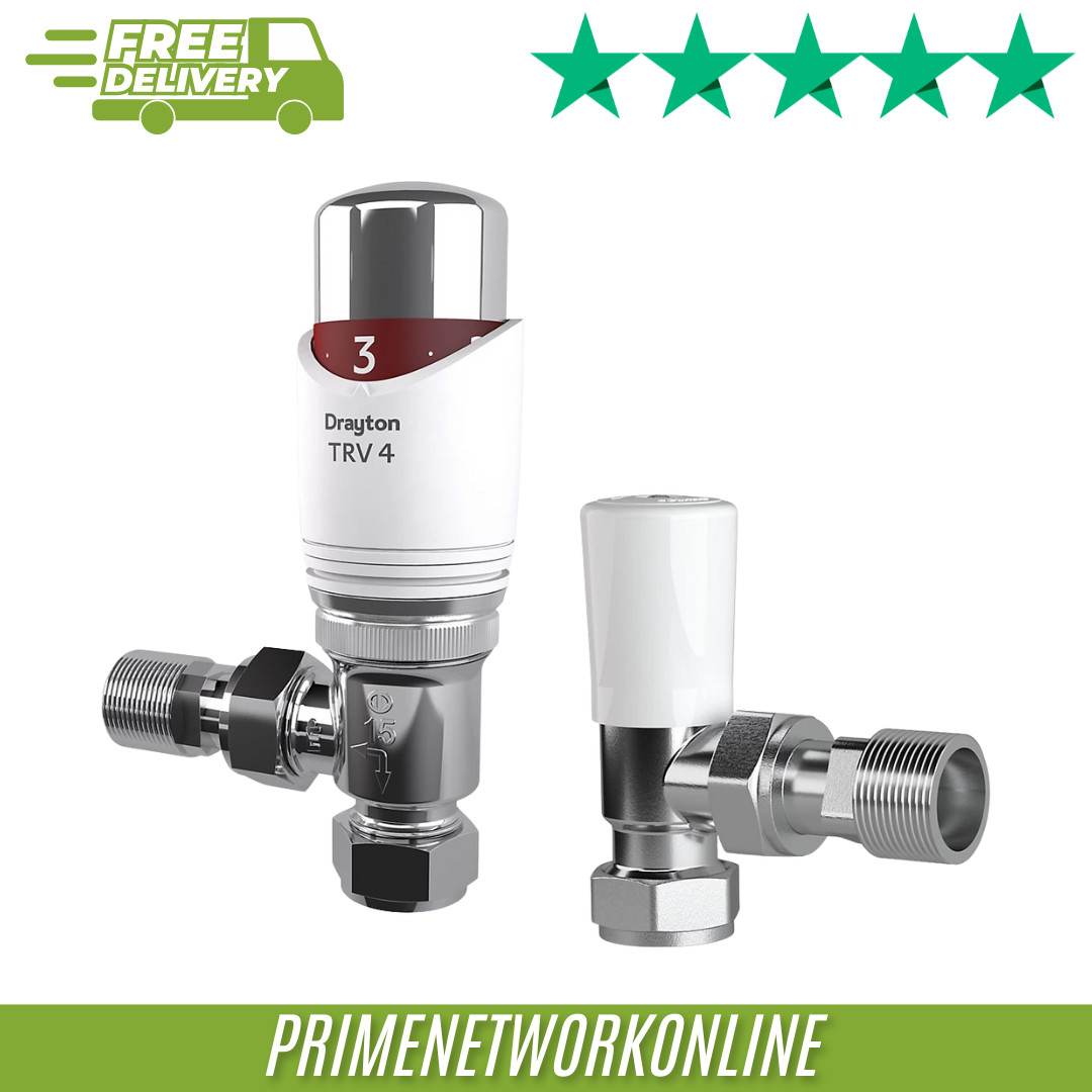 Drayton 07 05 180 White & Chrome Angled Radiator Valve & Lockshield (15mm) ⭐⭐⭐⭐⭐
