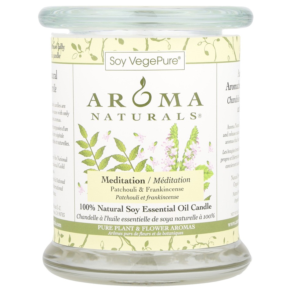 Soy VegePure®, Medium Glass Soy Pillar Candle, Patchouli & Frankincense, 8.8 oz