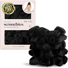 Soft Satin Scrunchies Women Girls No Crease Frizz Free Hair Ties Black 5 Pack
