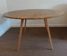 Vintage Ercol Windsor Light Elm Drop-leaf oval Dining Table Mid Century