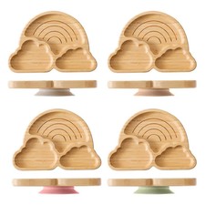 Baby Wooden Tableware Set Could Bamboo Plate Bowl Silicone Suction Handle