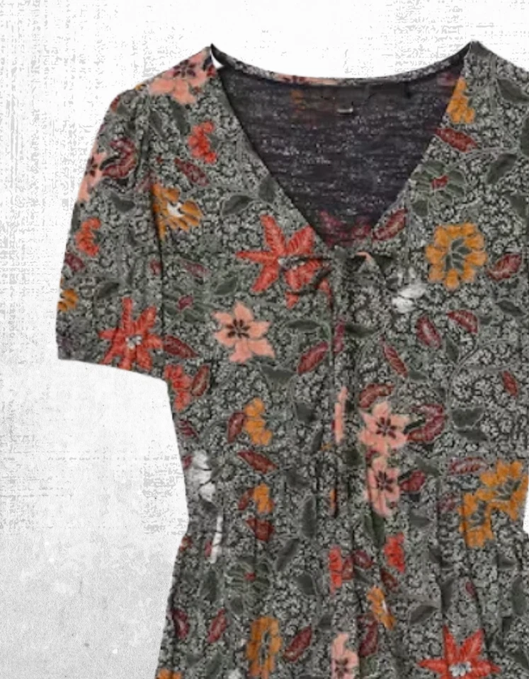 Women’s Fat Face Midi Dress Nell Detail Floral Short Sleeve V-Neck Black - Image 3 of 4