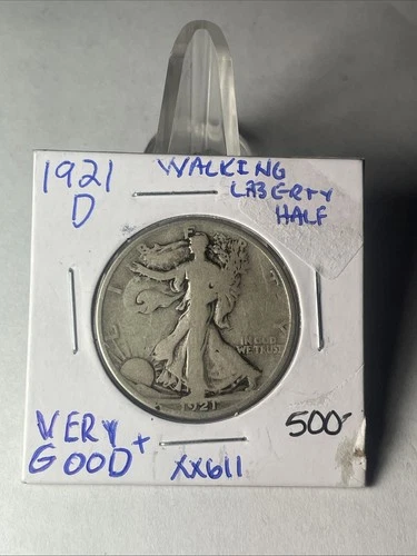 RAREST DATE 1921 D WALKING LIBERTY HALF DOLLAR IN VERY GOOD+ CONDITION  XX611